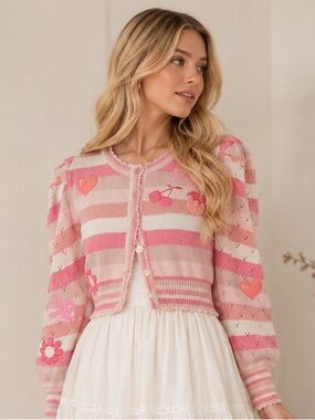 Rare style. LoveShackFancy Cropped Cardigan – Rose Water Swirl Cherry Strawberry